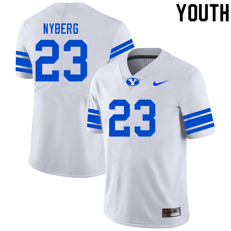 Youth #23 Hobbs Nyberg BYU Cougars College Football Jerseys Sale-White - Click Image to Close
